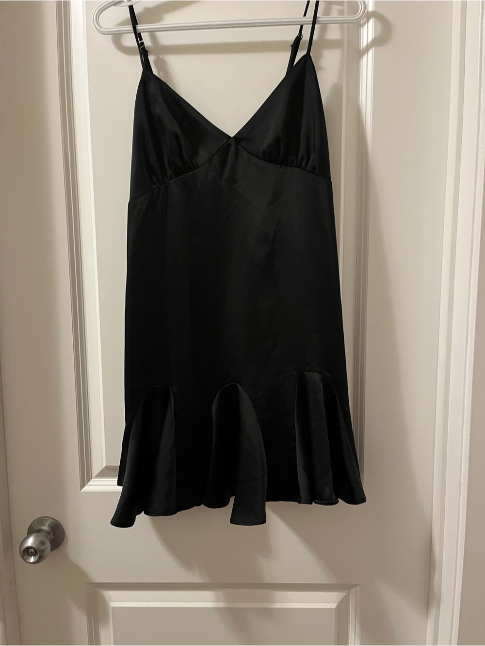 Steve Madden Black Satin Slip Dress with Flared Hem